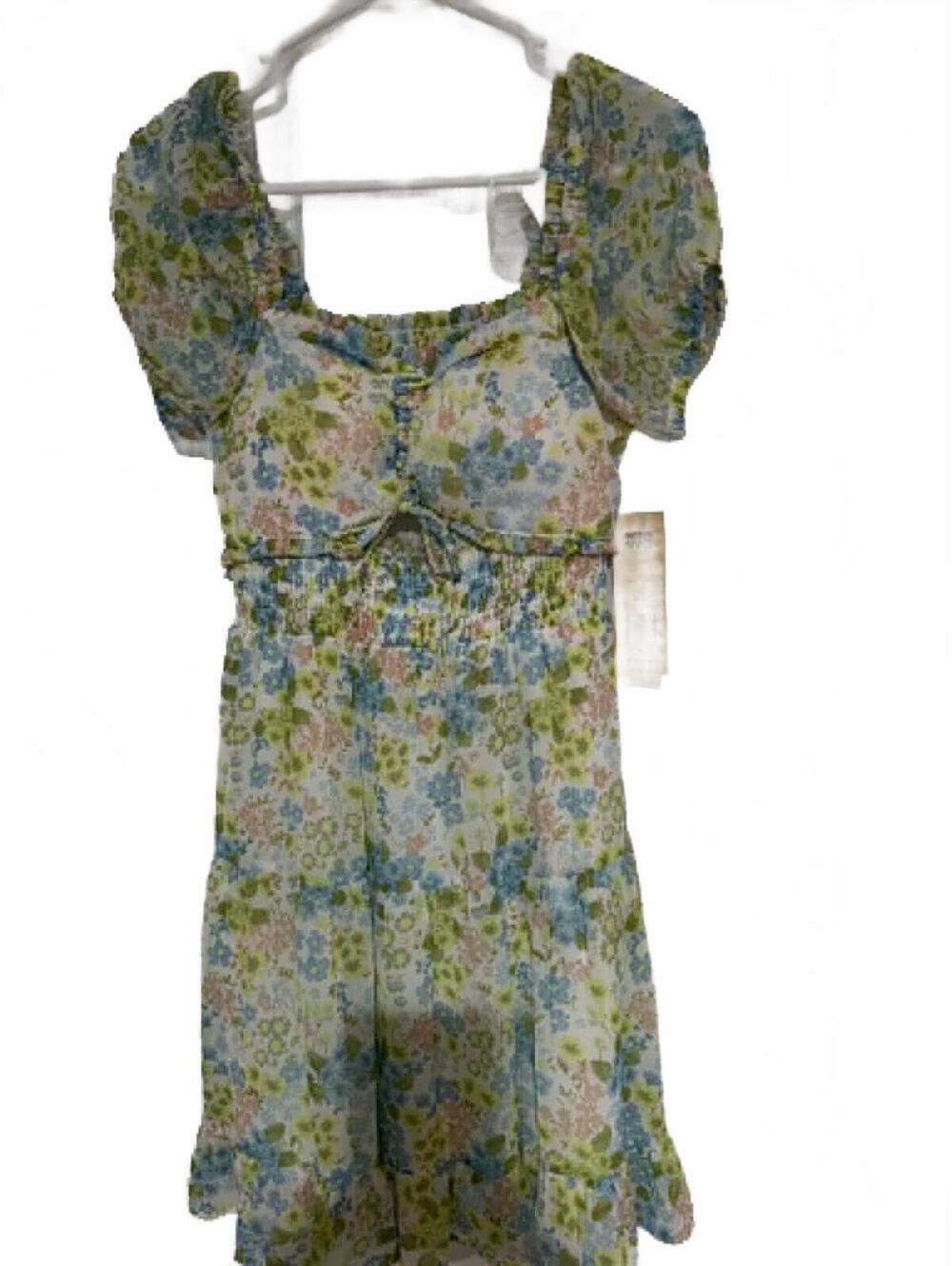 Madden NYC Floral Puff Sleeve Smocked Mini Dress Size S